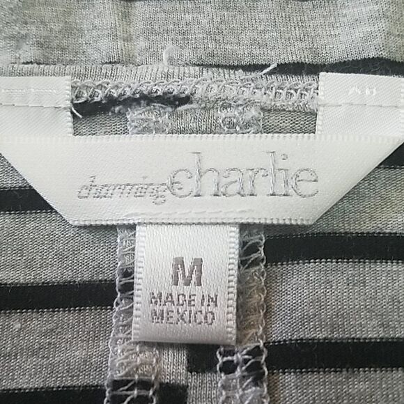 Charming Charlie Gray & Black Striped Top (M) - Picture 3 of 4